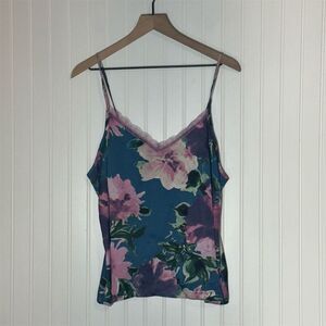 Midnight Bakery Pastel Floral Y2K Lace Cami Tank Top Size XL Satin Feel Romantic